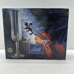Longchamp 24% Lead Cristal d'Arques France Champagne Flute 4 1/4 oz Glasses Box